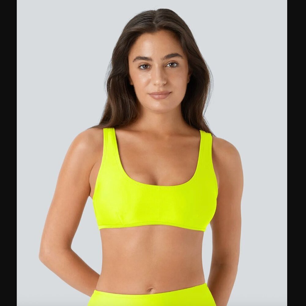 Halara Solid U Neck Bikini Top Swimsuit Ice Lime Green